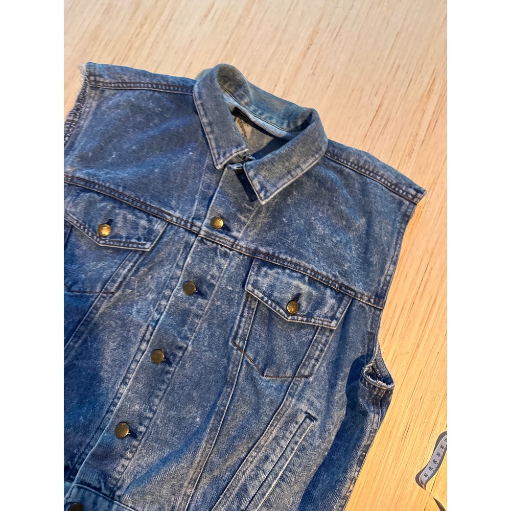 Expressions Mens Acid Wash Denim Vest‎ Blue Sleeveless Trucker Jacket Medium 28